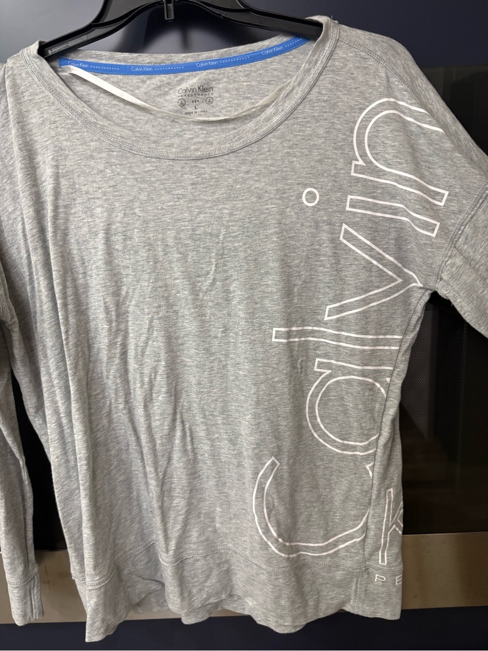 Calvin Klein Performance Gray Logo Long Sleeve Top Size Large